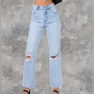 🥣🥣Sofia Richie Original High Rise Rollas Jeans‎ Straight Legknee rips